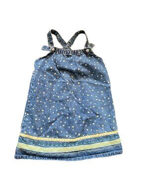 Blue Jumper Dress Denim Floral Butterfly Deorative Trim Girls XL 6 Years Jj3471
